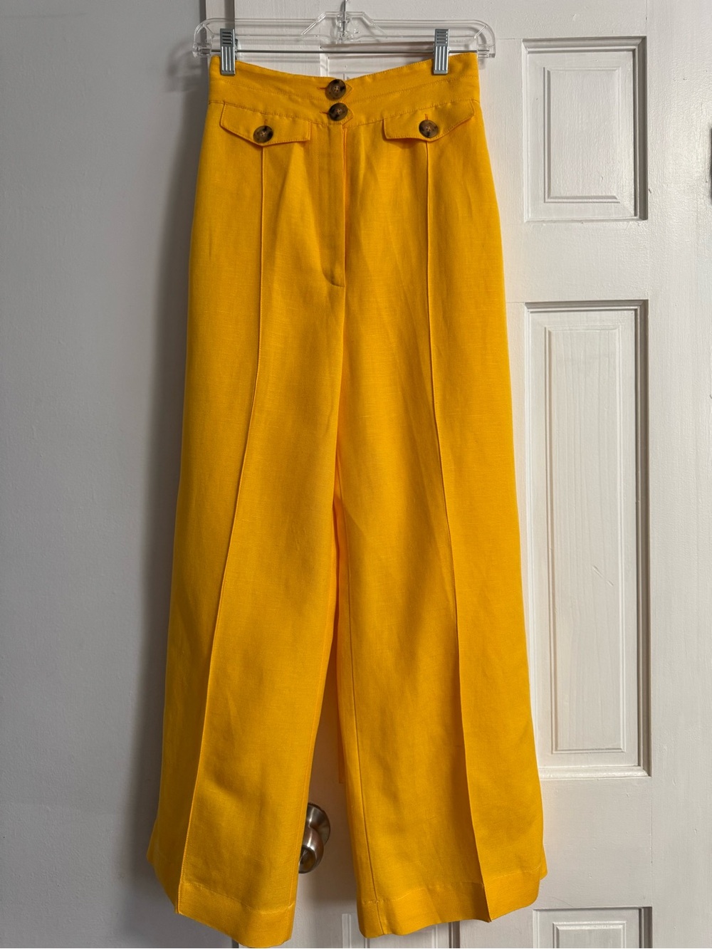 Significant Other Yellow Linen Blend High Rise Wide Leg Pants Size US 2